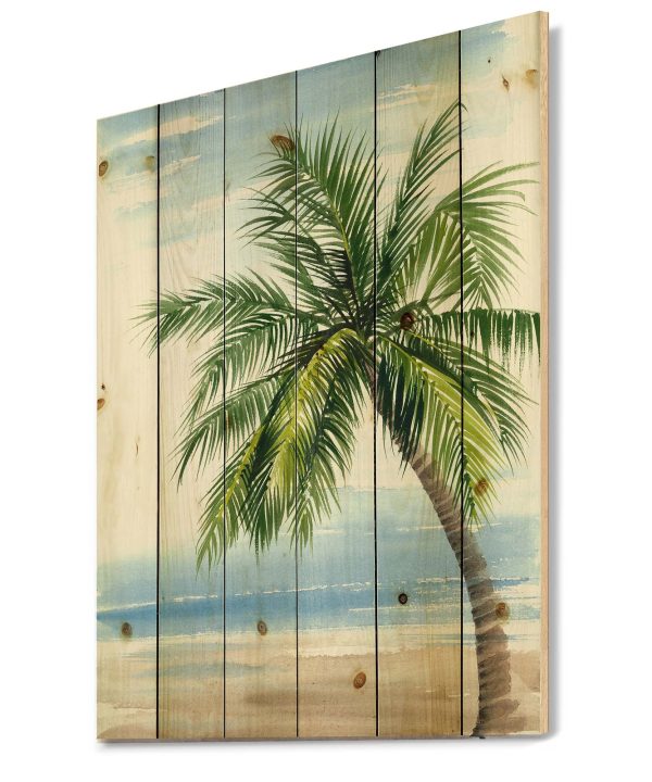 Palm Tree At The Beach Resort - Nautical & Coastal Print on Natural Pine Wood Shop Sale Online