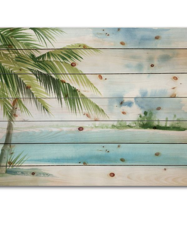 Palm Beach Resort At Dawn I - Nautical & Coastal Print on Natural Pine Wood Outlet For Sale