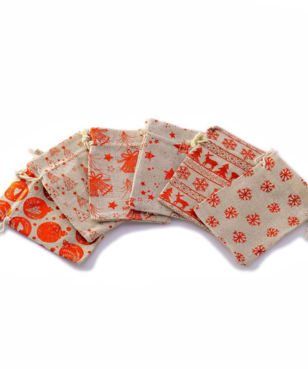 Holiday Burlap Screen Printed Gift Bags - Set of 6 bags With Mastercard Online