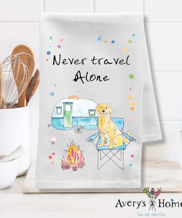 Travel Camper with Dogs & Cats Customizable Flour Sack Dish Towel New Online