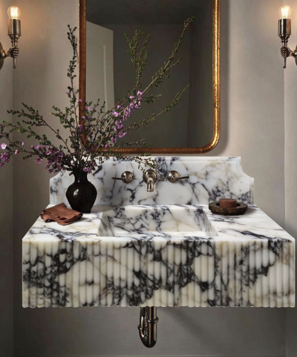 Calacatta Viola Marble Wall-mount Bathroom Vanity Sink Fluted Front NTRVS164 Sale Shop