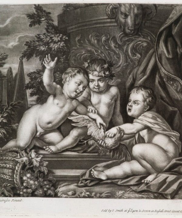 Three putti squabbling over a bird Portrait Print Cheap Sale Enjoy