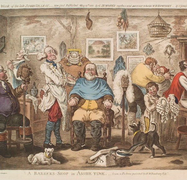 'A barbers shop in assize time' Portrait Print Outlet Classic