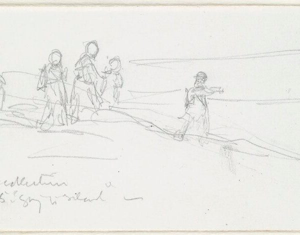 'A Recollection'; Sketch of figures in landscape Portrait Print Buy Cheap Official Site