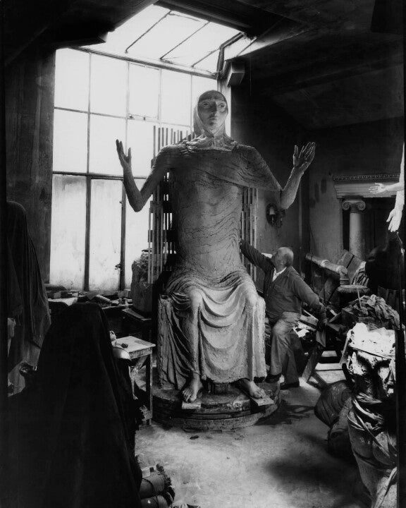 Jacob Epstein with plaster of 'Social Consciousness' Portrait Print Buy Cheap 100% Original