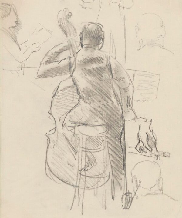 Double bass player, possibly Eugene Cruft Portrait Print Quality Original