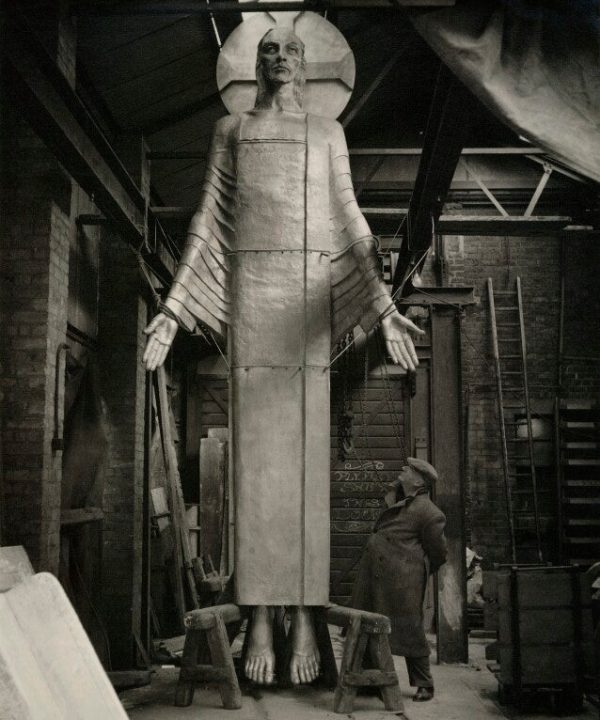 Jacob Epstein with his 'Christ in Majesty' Portrait Print Recommend Cheap Online