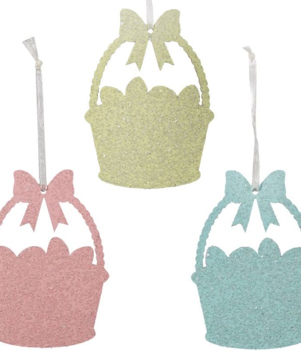 Egg Basket Glittered Ornaments Set/3 Visit New