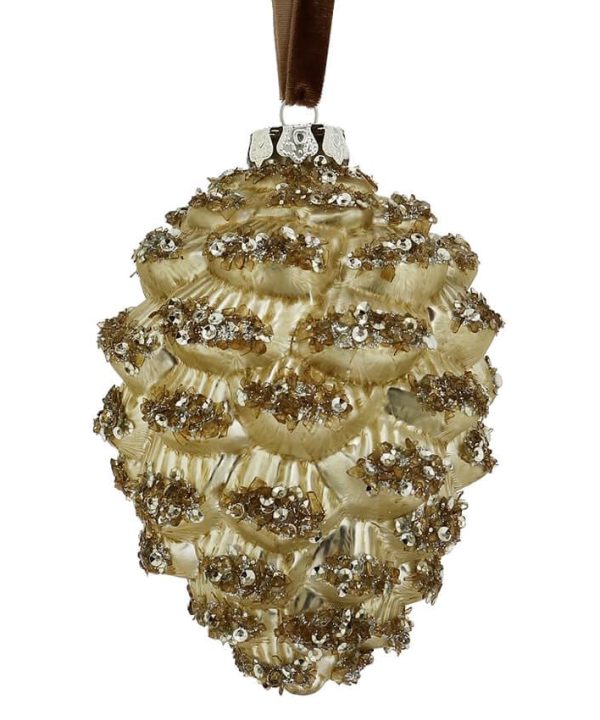 Elegant Champagne Pine Cone Ornament View For Sale