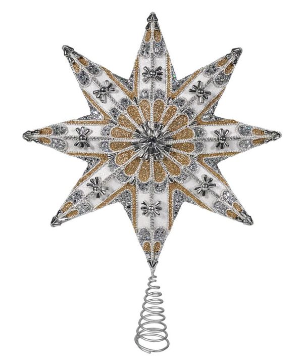 Embroidered Silver & Gold Star Tree Topper Discount Original