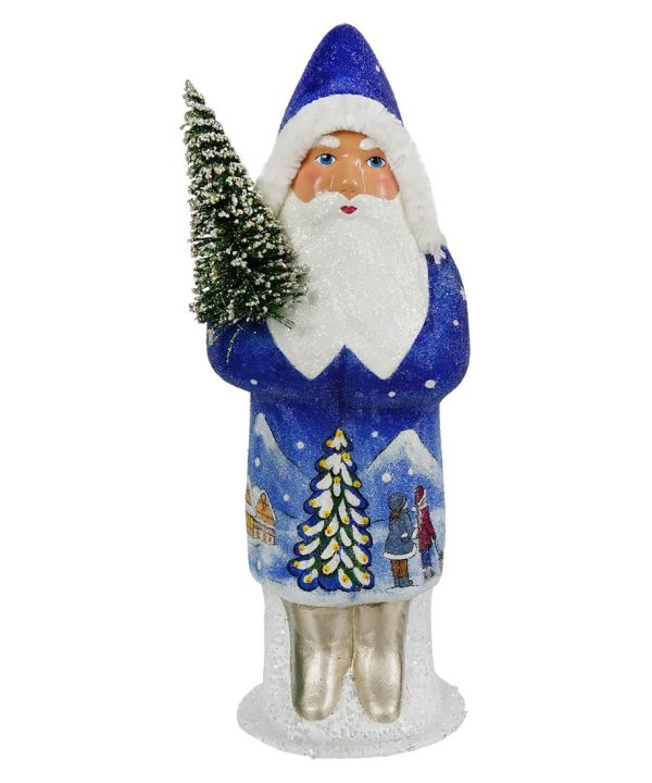 Faded Blue Santa With Snowy Village Scene Discount Popular
