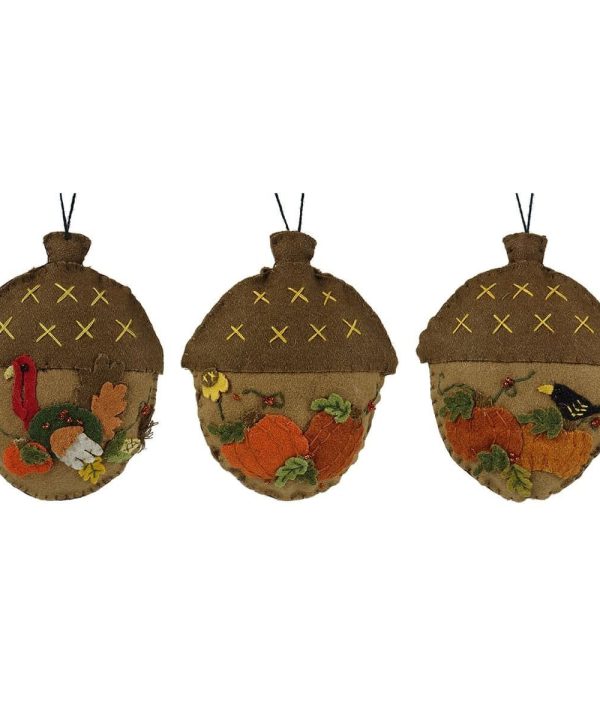 Fall Acorn Applique Ornaments Set/3 For Sale Cheap Online