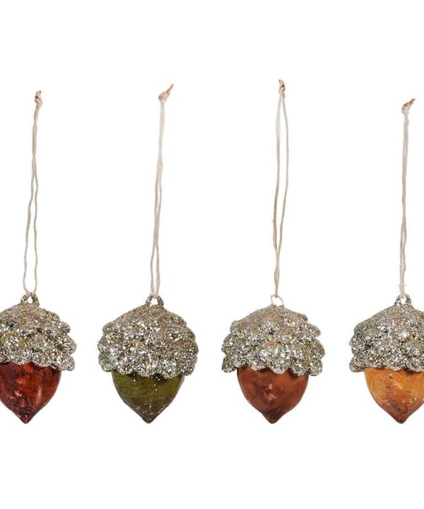Fall Glittered Acorn Mini Ornaments Set/4 Clearance For Cheap