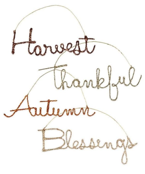 Fall Wire Word Sign Ornaments Set/4 Cheap Official