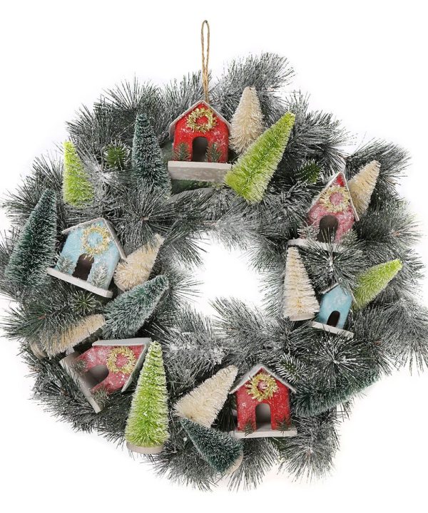 Faux Pine Wreath With Bottle Brush Trees Best Seller For Sale