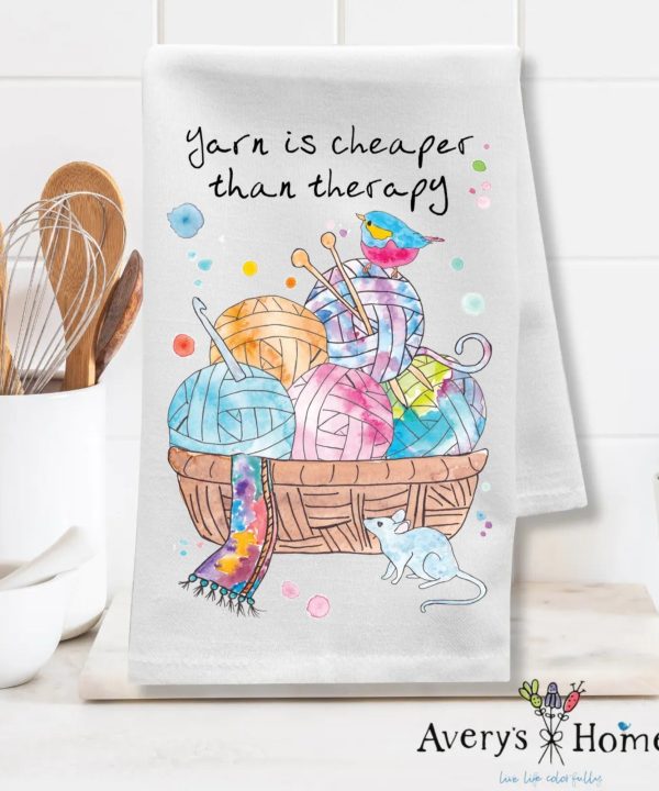 Yarn is Cheaper Than Therapy Customizable Flour Sack Dish Towel Clearance Marketable