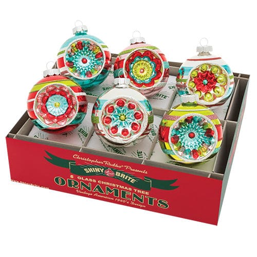 Festive Fete Decorated Reflector Round Ornaments Set/6 Buy Cheap Fashion Style