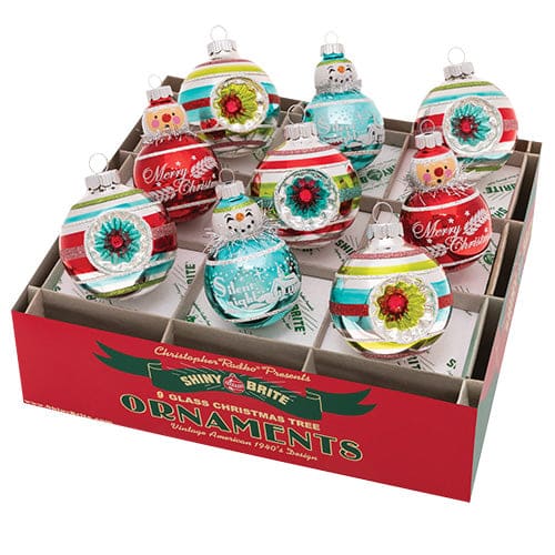 Festive Fete Round Reflector & Figure Ornaments Set/9 Outlet Pices