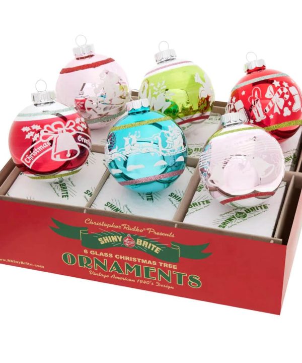 Festive Fete Signature Flocked Round Ornaments Set/6 Free Shipping Tumblr