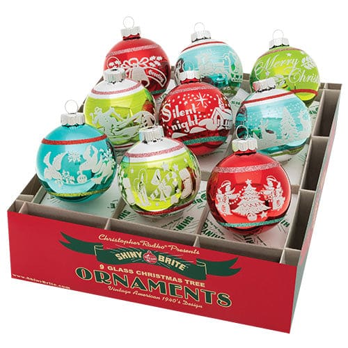 Festive Fete Signature Flocked Round Ornaments Set/9 Visit Online