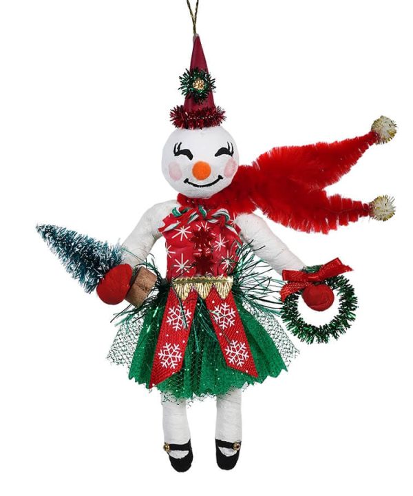 Festive Red & Green Spun Cotton Snow Woman Ornament Fast Delivery Sale Online