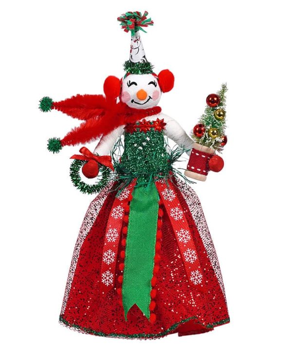 Festive Red & Green Spun Cotton Snow Woman Tree Topper Free Shipping Very Cheap
