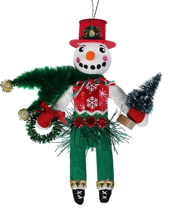 Festive Red & Green Spun Cotton Snowman Ornament Factory Outlet Cheap Online