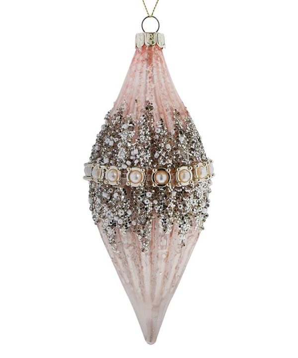 Finial Beaded & Glittered Blush Ornament Cheapest Pice