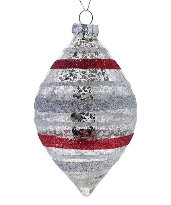 Finial Red & Silver Striped Ornament Cheap Sale Outlet