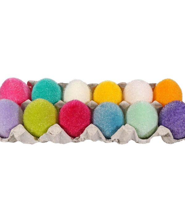 Flocked Multicolored Eggs With Tray Set/12 Footlocker For Sale