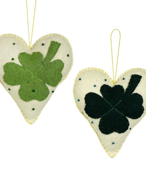 Four Leaf Clover Heart Ornaments Set/2 Discount Cheap
