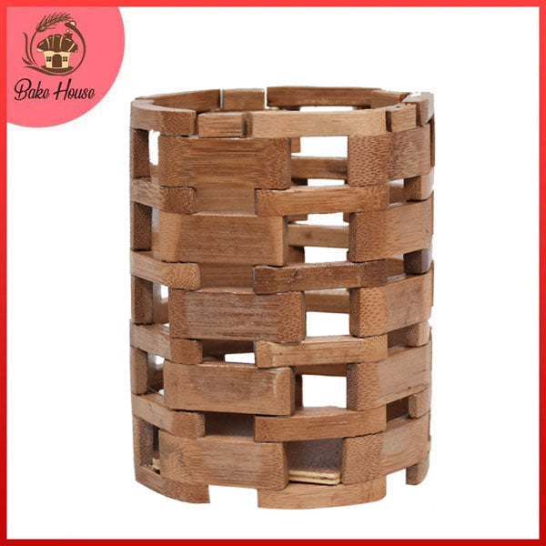Bricks Patterned Hollow Round Bamboo Tableware Cutlery Utensils Holder Cheap Sale Huge Surprise