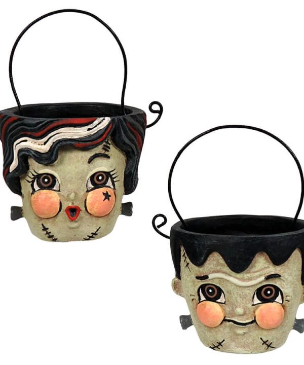 Frank & Bride Teeny Halloweenie Pail Ornaments Set/2 Clearance Huge Surprise