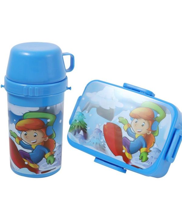 Plastic Reusable Airtight Kids Lunch Box and School Flask 17.5*13*5.5/17 cm Discount Shop