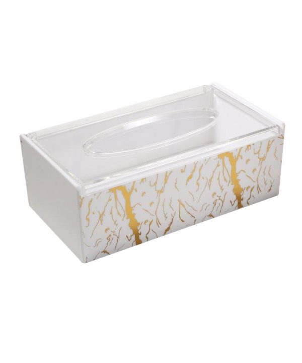 Premium Quality White Gold Thunder Design Acrylic Rectangular Tissue Box Napkin Holder 12*22*8 cm Cheap Comfortable