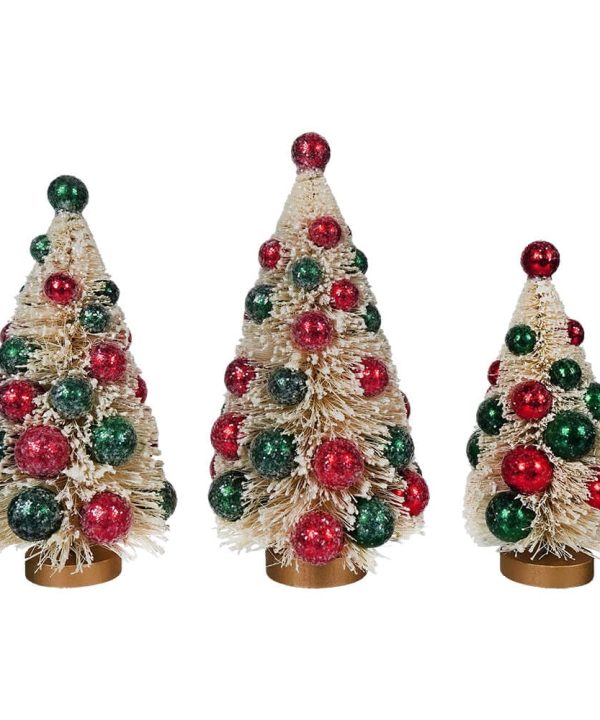 White Bottle Brush Trees with Red & Green Beads Set/3 Wholesale Pice Cheap Pice