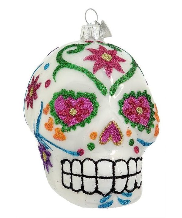 White Day of the Dead Skull Ornament Outlet Deals