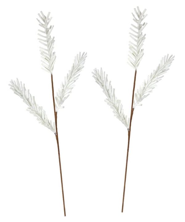White Felt Glitter Pine Stem Set/2 Pick A Best For Sale