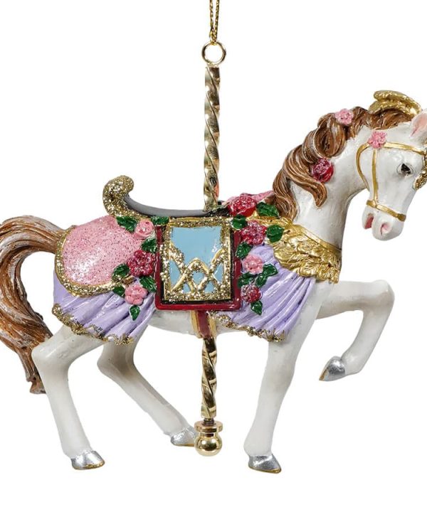 White Floral Carousel Horse Ornament Outlet Excellent