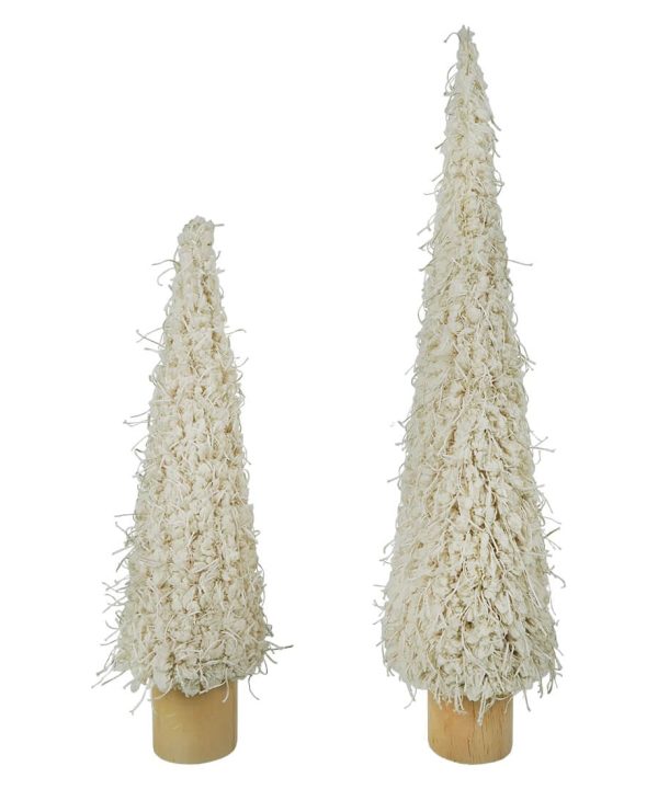 White Fluffy Fabric Trees Set/2 Discount For Sale