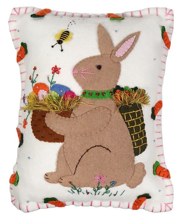 White Pillow With Brown Rabbit Holding Carrot Sale Comfortable