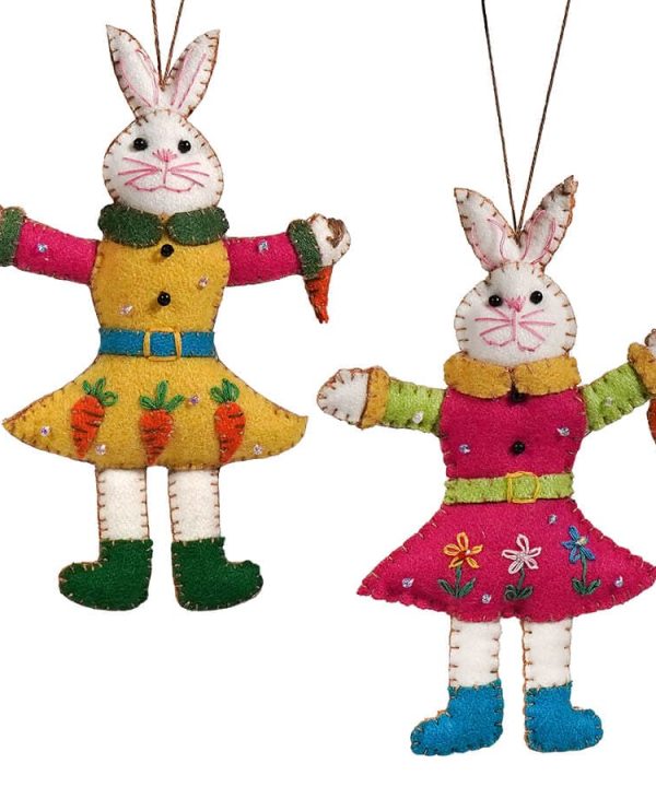 White Rabbits In Yellow & Pink Dresses Ornaments Set/2 Cheap Amazon