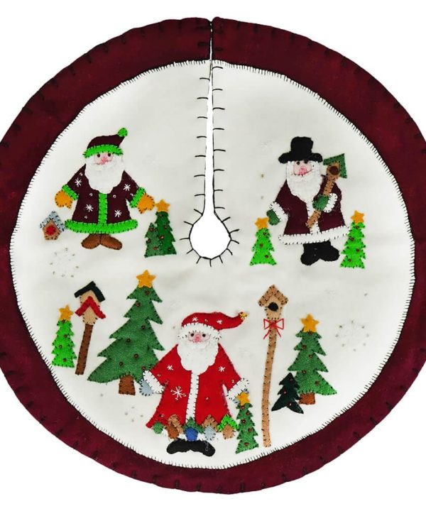 White & Red Three Santas Tree Skirt With Birdhouses Wide Range Of Cheap Online