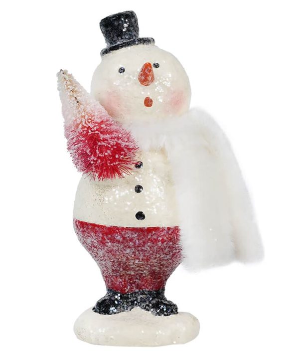 White Scarf Snowman Holding Red & Cream Tree Discount Get To Buy