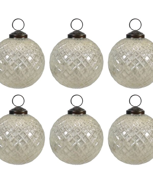White Waffle Kugel Ornaments Set/6 Discount 2025 Newest