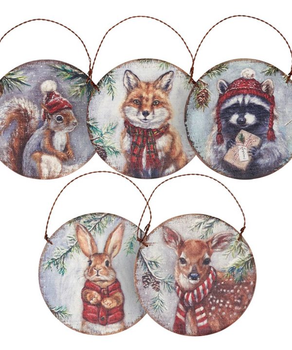 Winter Animal Wood Ornaments Set/5 Sale Best Seller