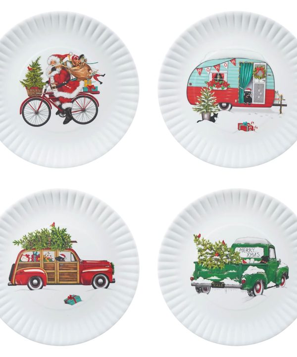 Winter Vehicle Melamine Plates Set/4 Clearance Huge Surprise