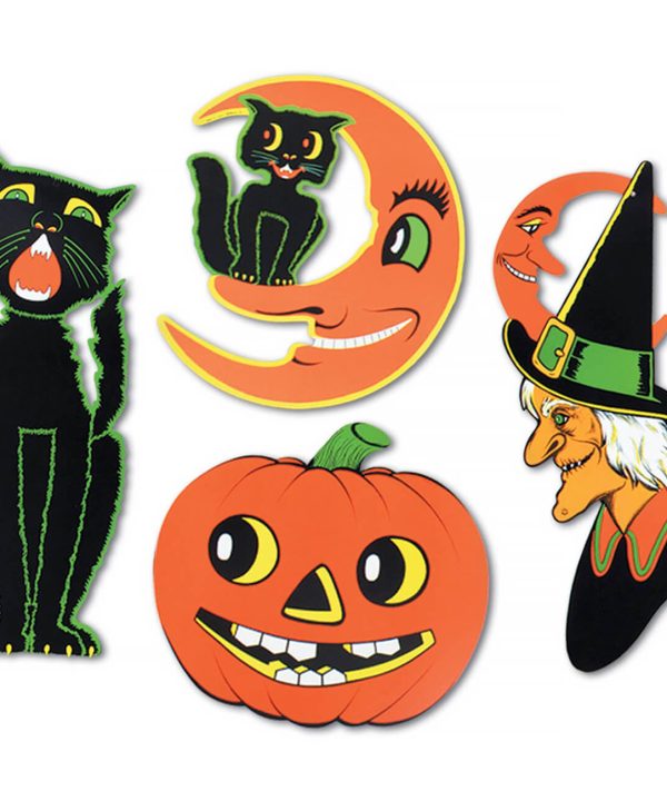 Witch, Black Cat, Jack-O'-Lantern & Cat On Moon Halloween Cutouts Set/4 Buy Cheap Affordable