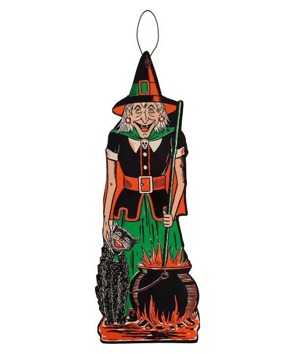 Witch & Black Cat Vintage Beistle Halloween Wood Cutout Hanger Popular