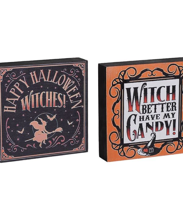 Witch Halloween Wood Block Signs Set/2 Free Shipping Classic